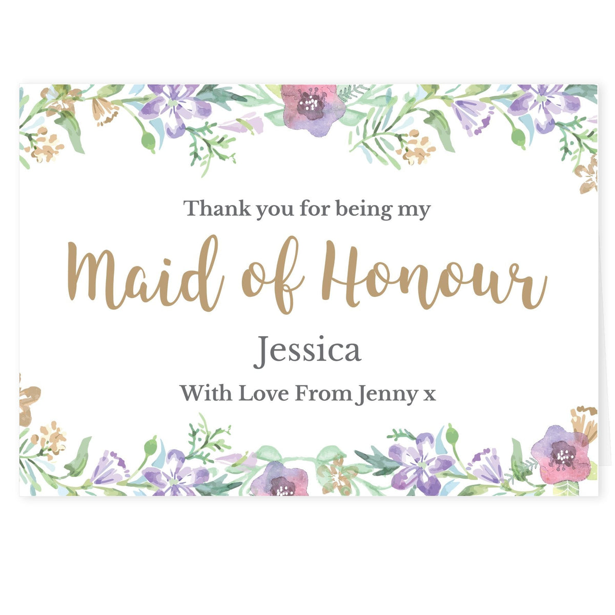 Personalised Maid Of Honour 'Floral Watercolour Wedding' Card