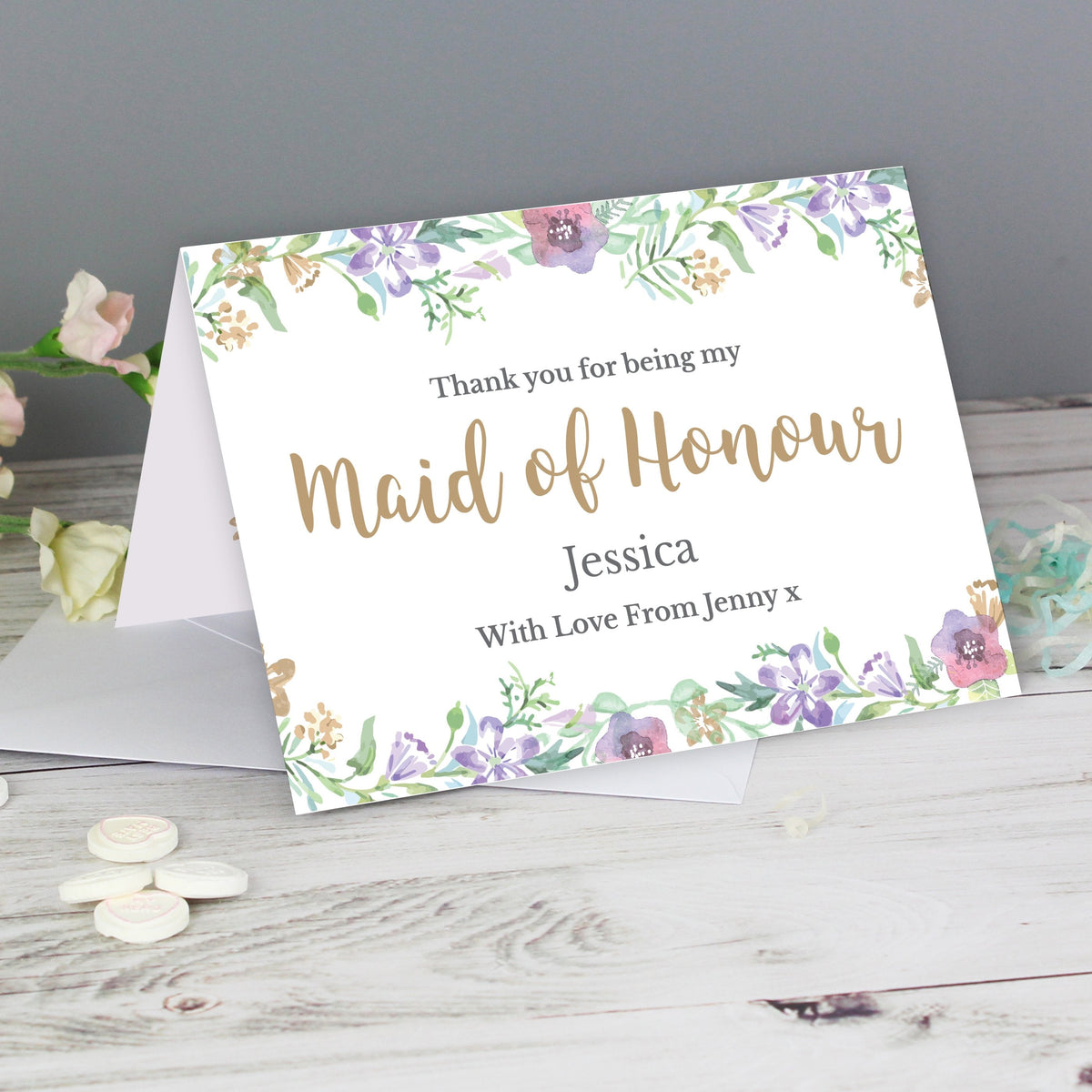 Personalised Maid Of Honour 'Floral Watercolour Wedding' Card