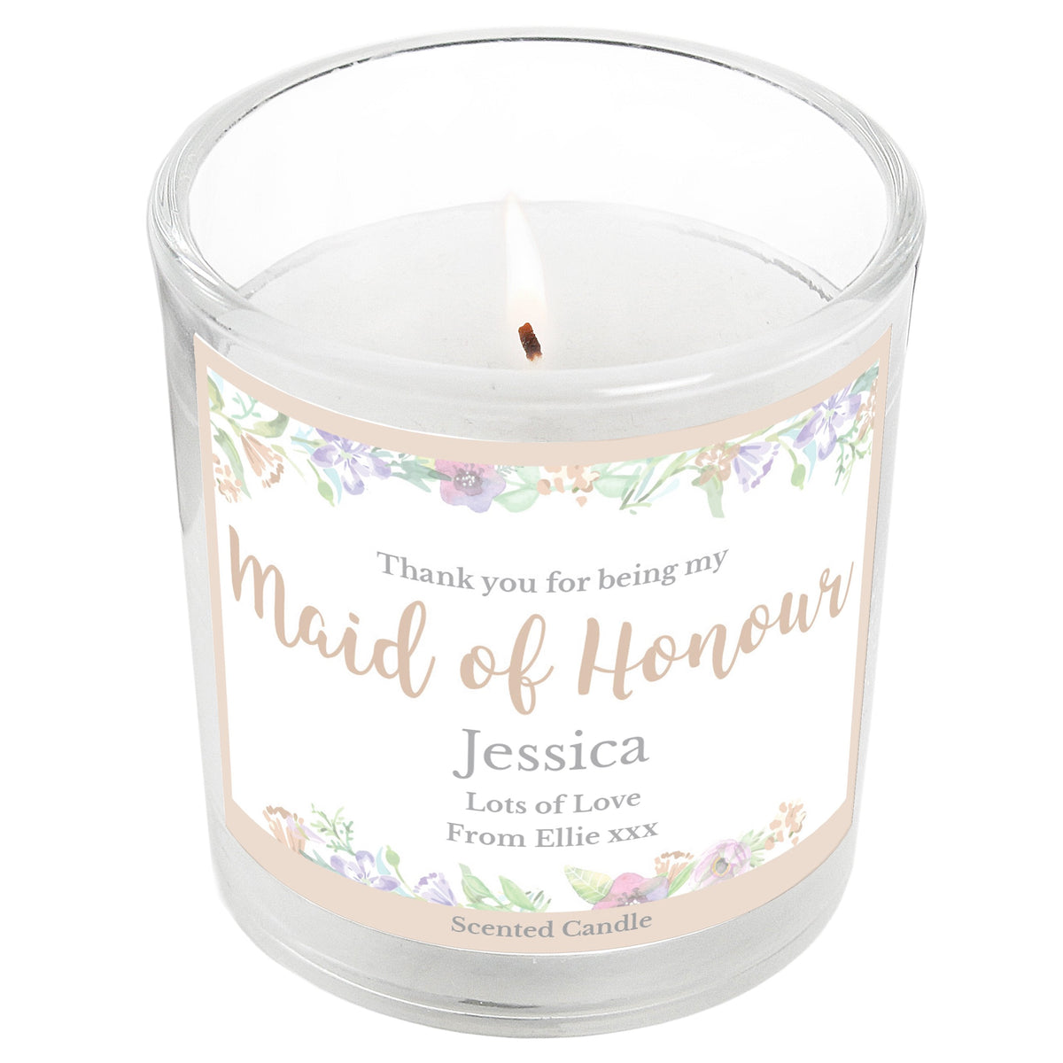 Personalised Maid Of Honour 'Floral Watercolour Wedding' Scented Jar Candle