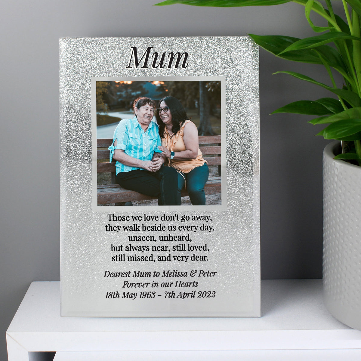 Personalised Memorial 4x4 Inch Glitter Glass Photo Frame
