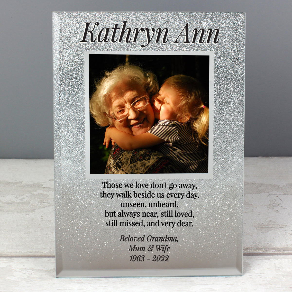 Personalised Memorial 4x4 Inch Glitter Glass Photo Frame