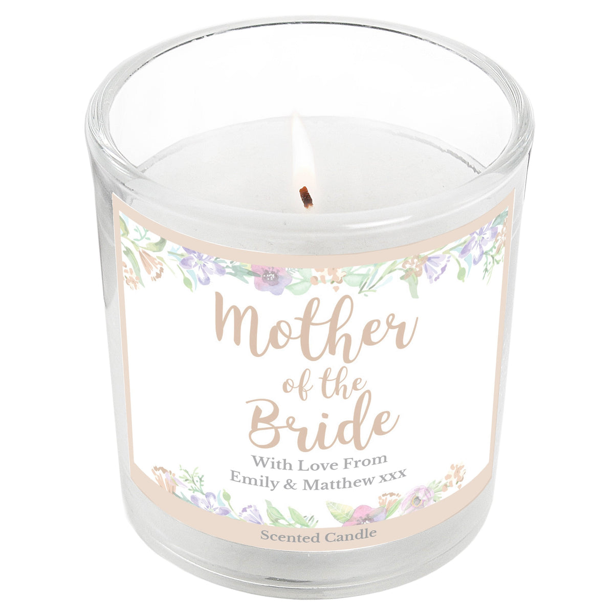 Personalised Mother Of The Bride 'Floral Watercolour Wedding' Scented Jar Candle