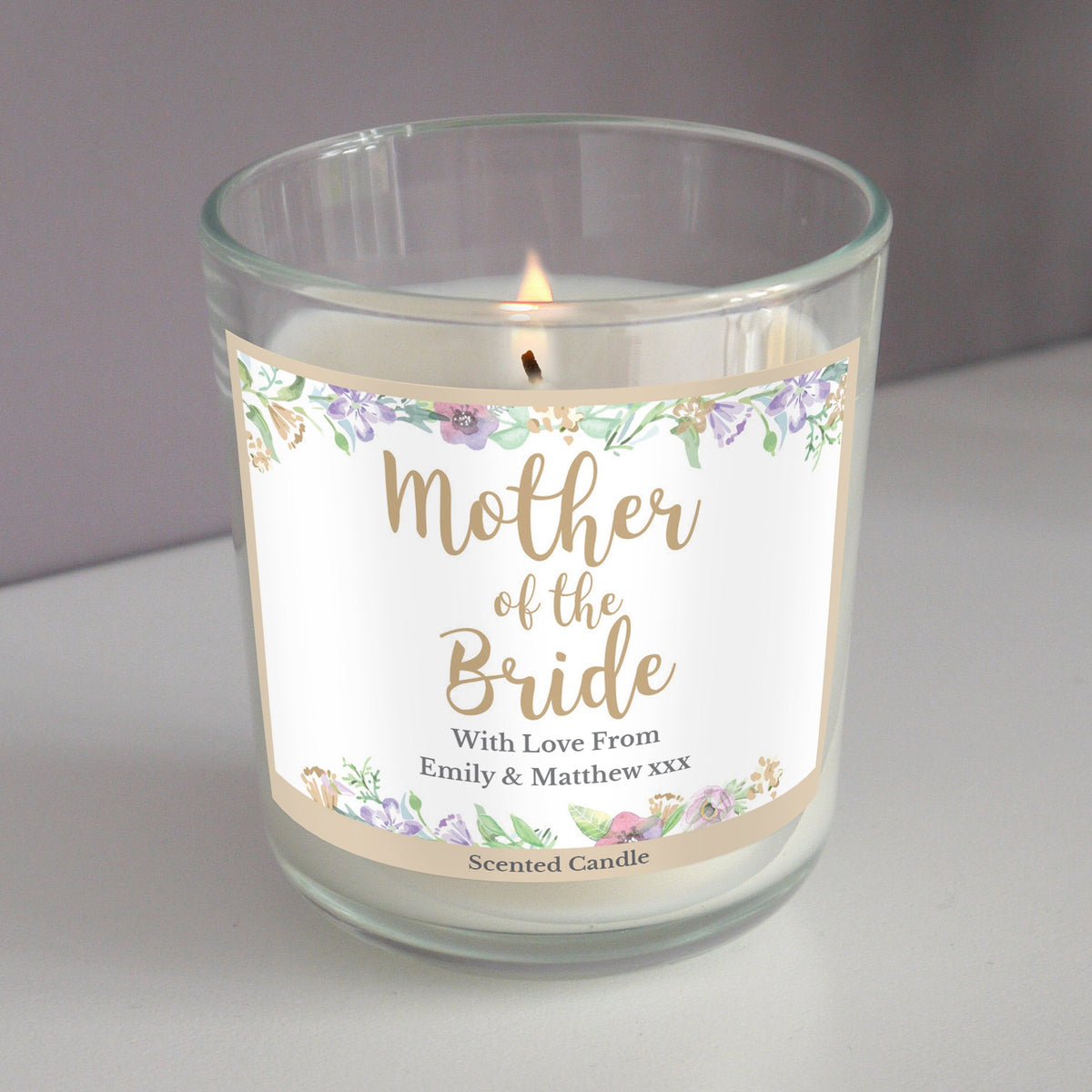 Personalised Mother Of The Bride 'Floral Watercolour Wedding' Scented Jar Candle