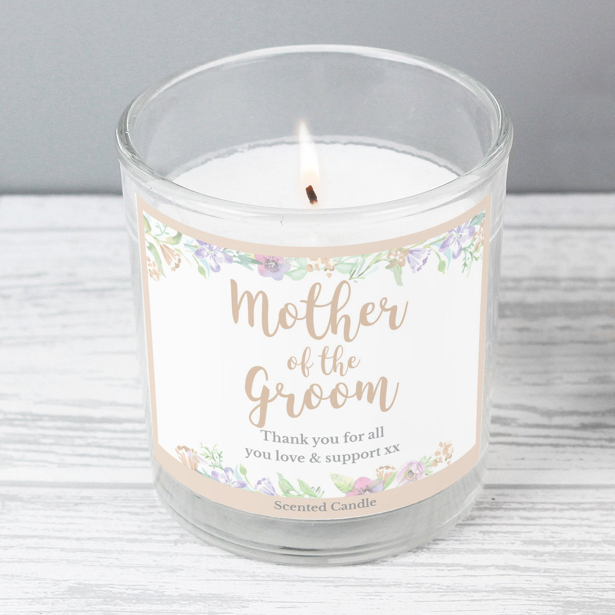 Personalised Mother Of The Groom 'Floral Watercolour Wedding' Scented Jar Candle