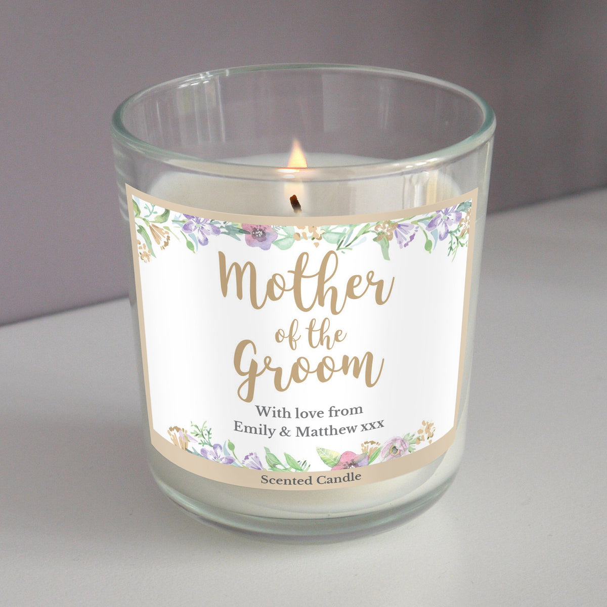 Personalised Mother Of The Groom 'Floral Watercolour Wedding' Scented Jar Candle