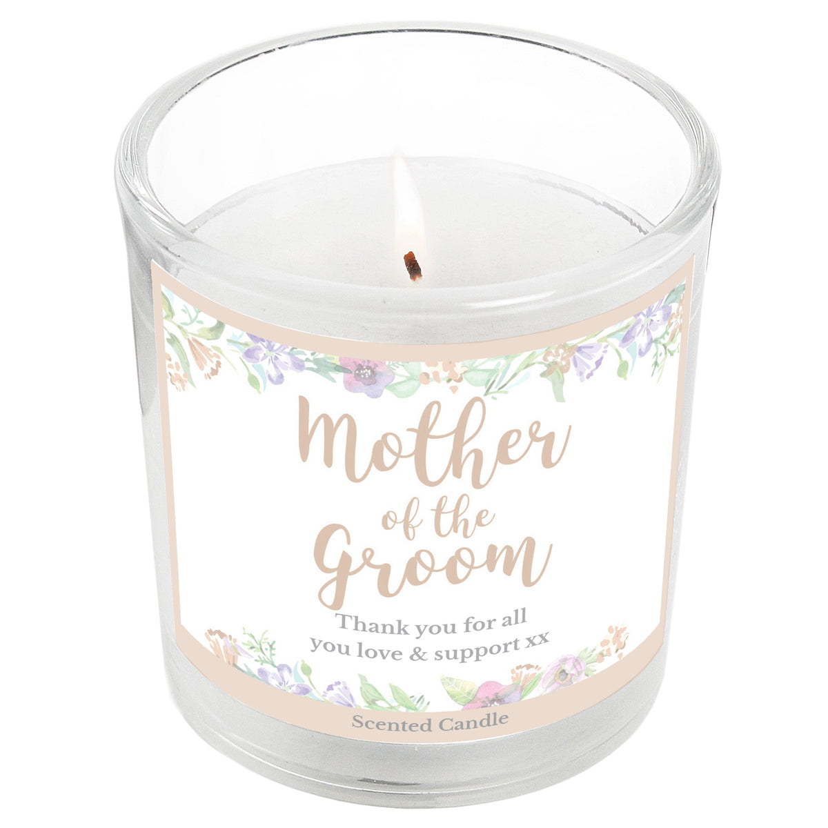 Personalised Mother Of The Groom 'Floral Watercolour Wedding' Scented Jar Candle