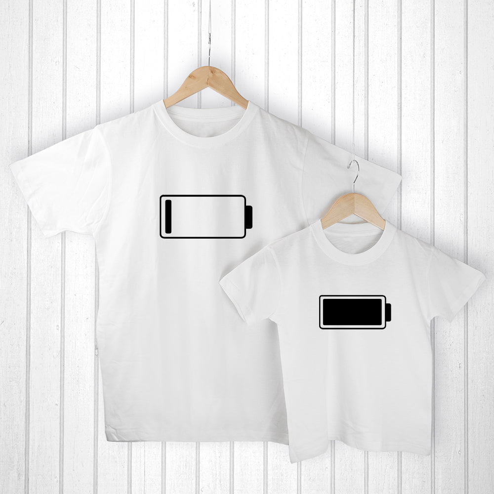 Personalised Mummy And Me Low Battery White T-Shirts