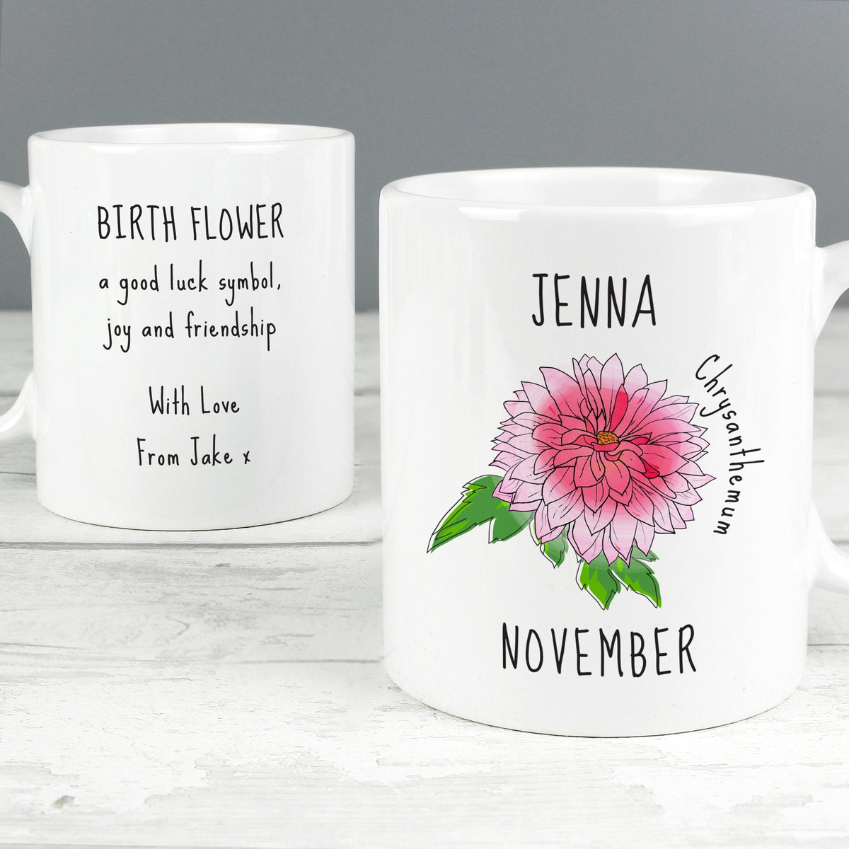 Personalised November Birth Flower - Chrysanthemum Mug