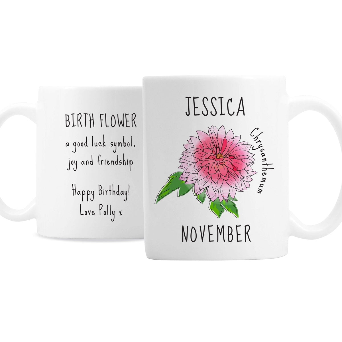 Personalised November Birth Flower - Chrysanthemum Mug