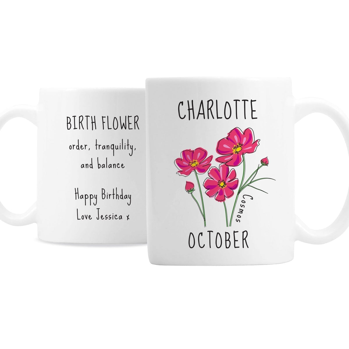 Personalised October Birth Flower - Cosmos Mug