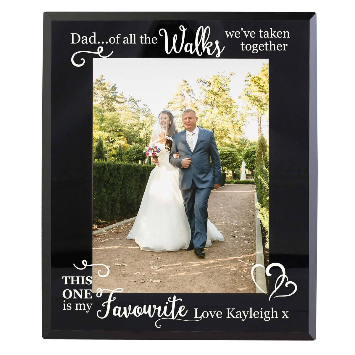 Personalised Of All The Walks... Wedding 5x7 Inch Black Glass Photo Frame