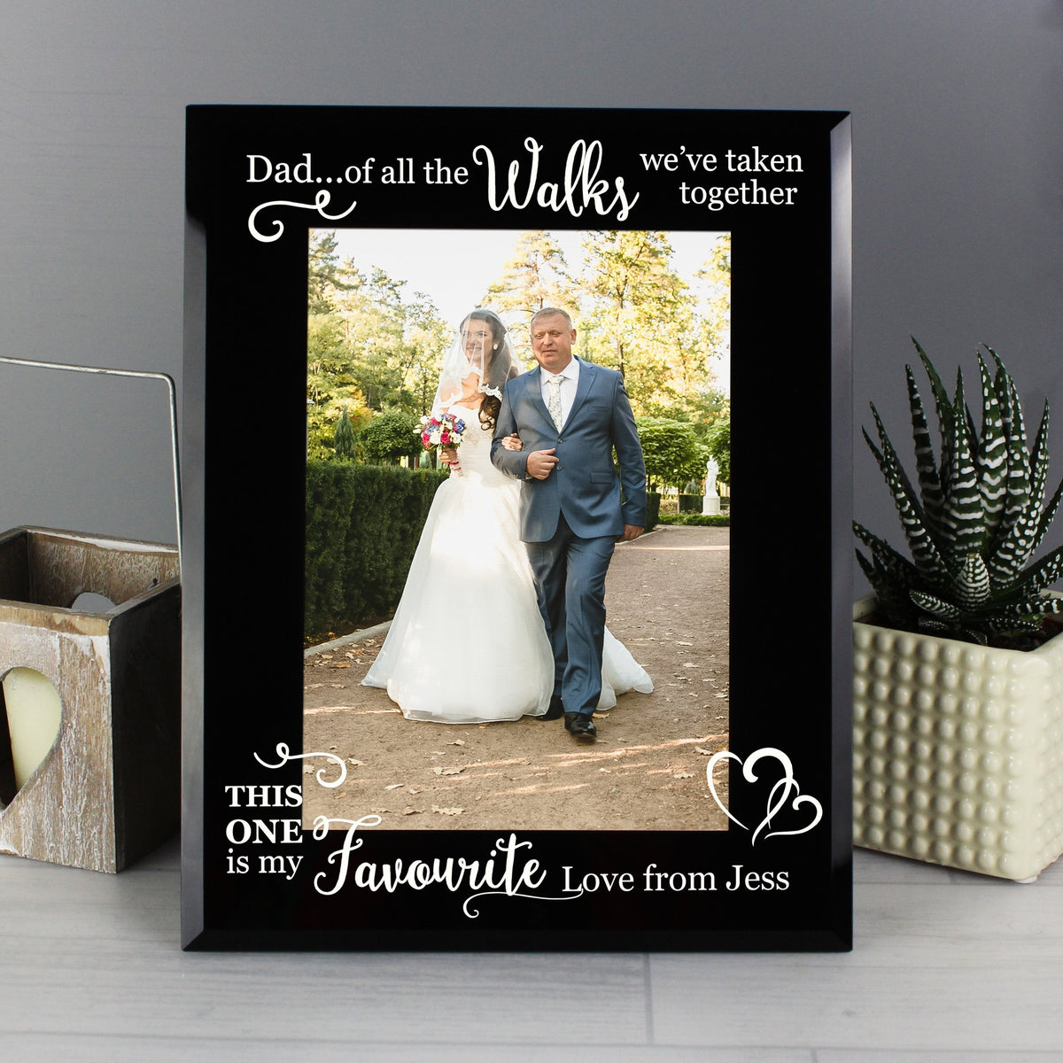 Personalised Of All The Walks... Wedding 5x7 Inch Black Glass Photo Frame
