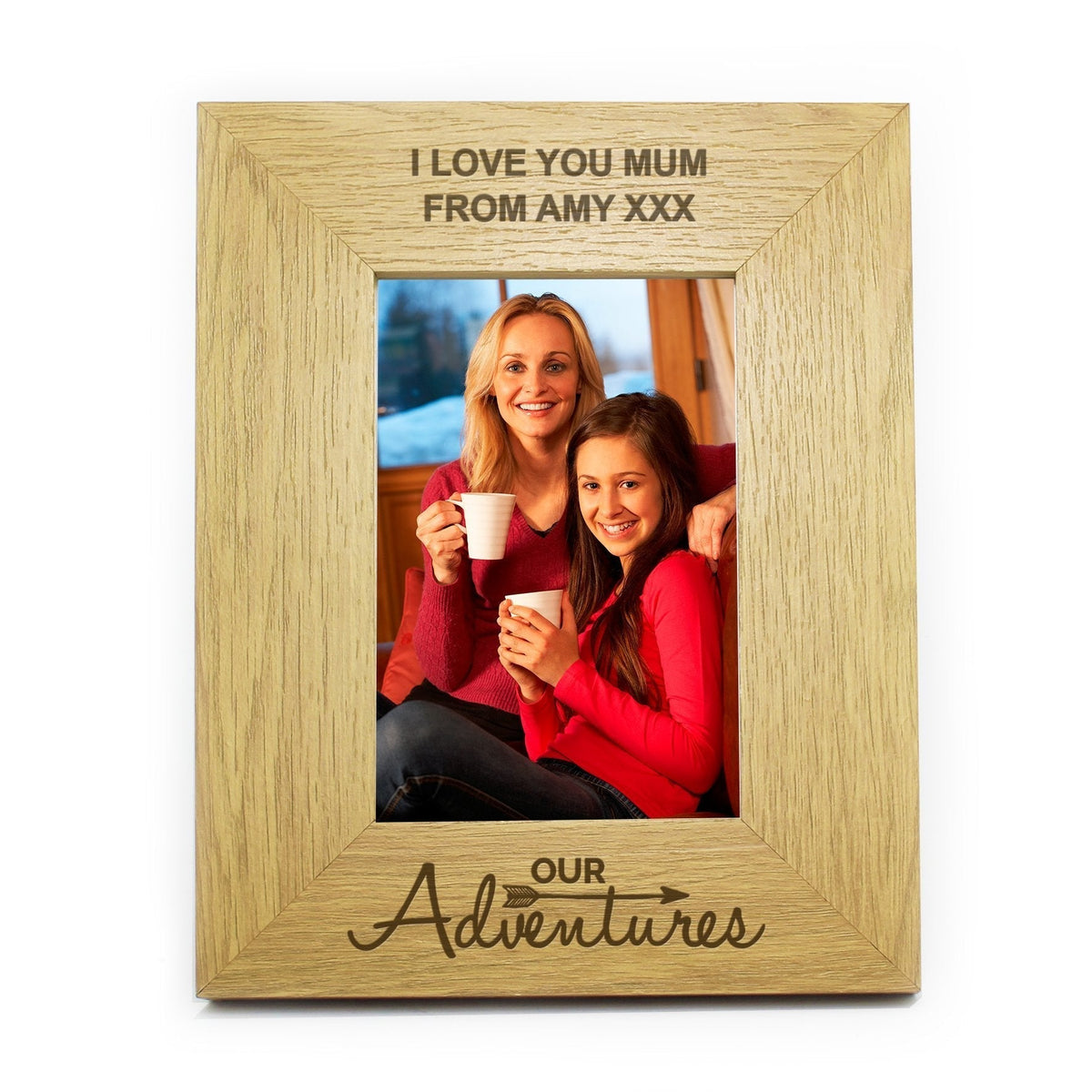 Personalised Our Adventures 4x6 Inch Oak Finish Photo Frame
