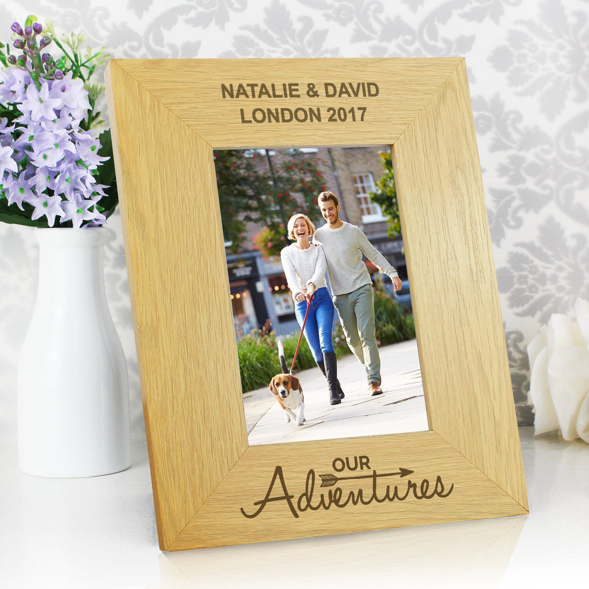 Personalised Our Adventures 4x6 Inch Oak Finish Photo Frame