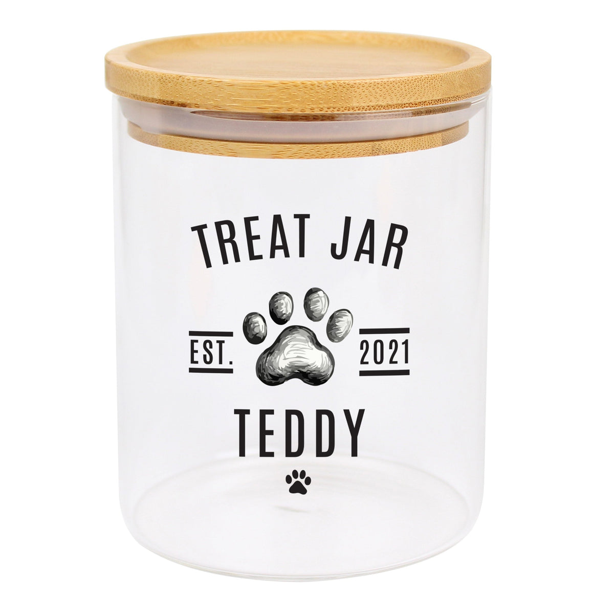 Personalised Pet Treats Glass Jar With Bamboo Lid