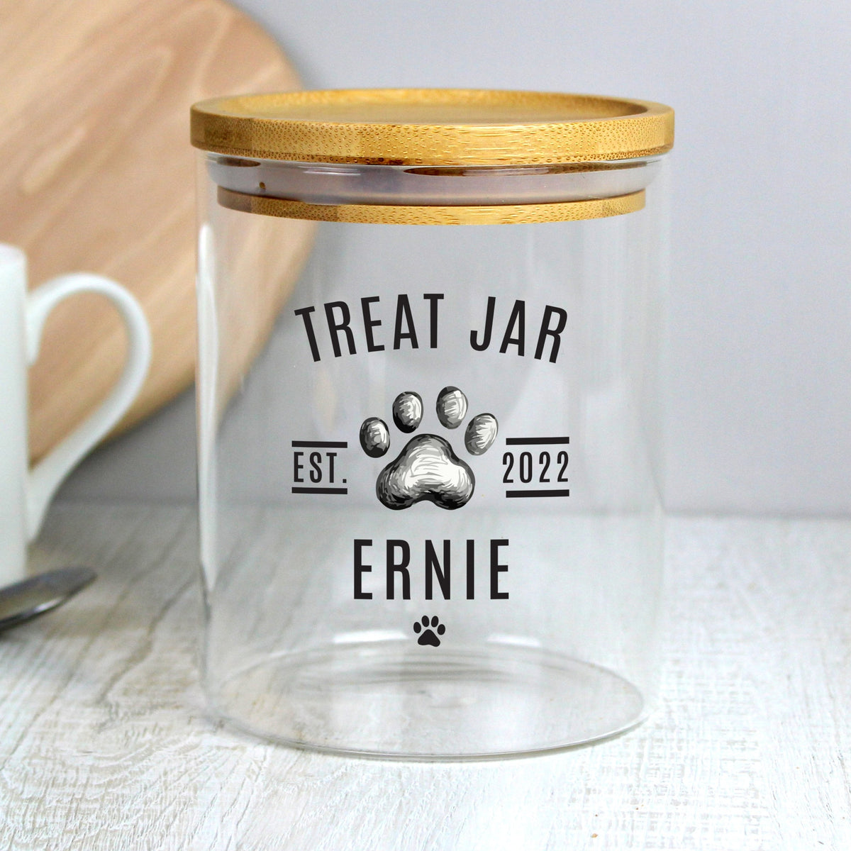 Personalised Pet Treats Glass Jar With Bamboo Lid