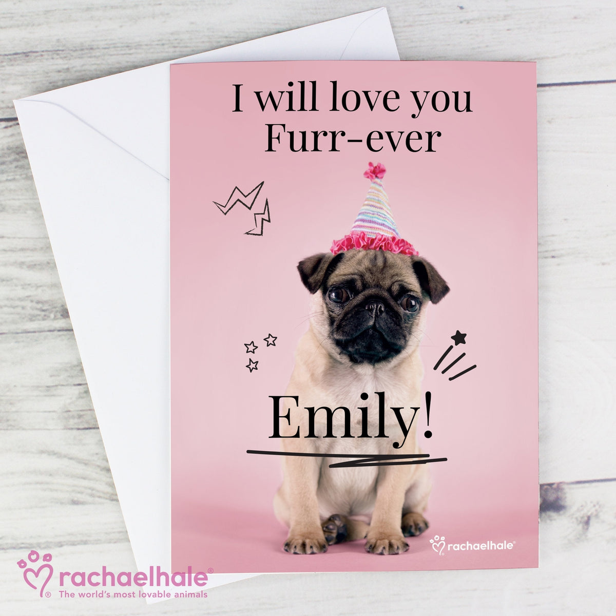 Personalised Rachael Hale Doodle Pug Card