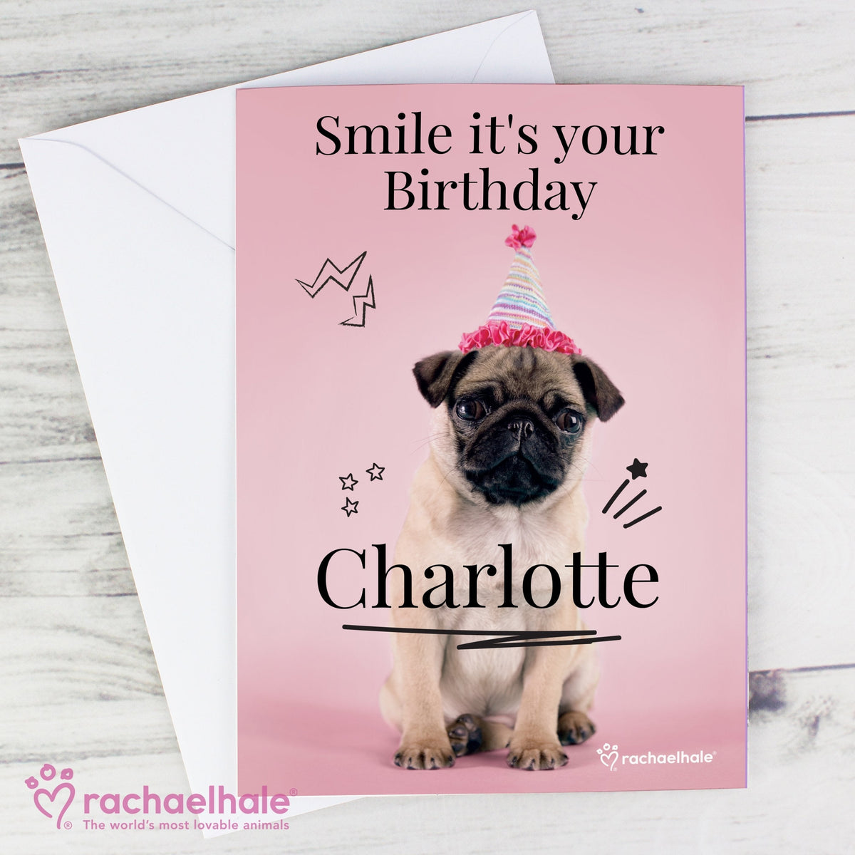 Personalised Rachael Hale Doodle Pug Card