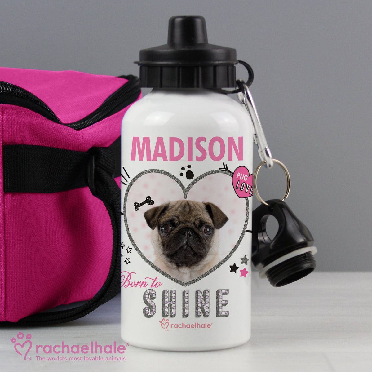 Personalised Rachael Hale Doodle Pug Drinks Bottle