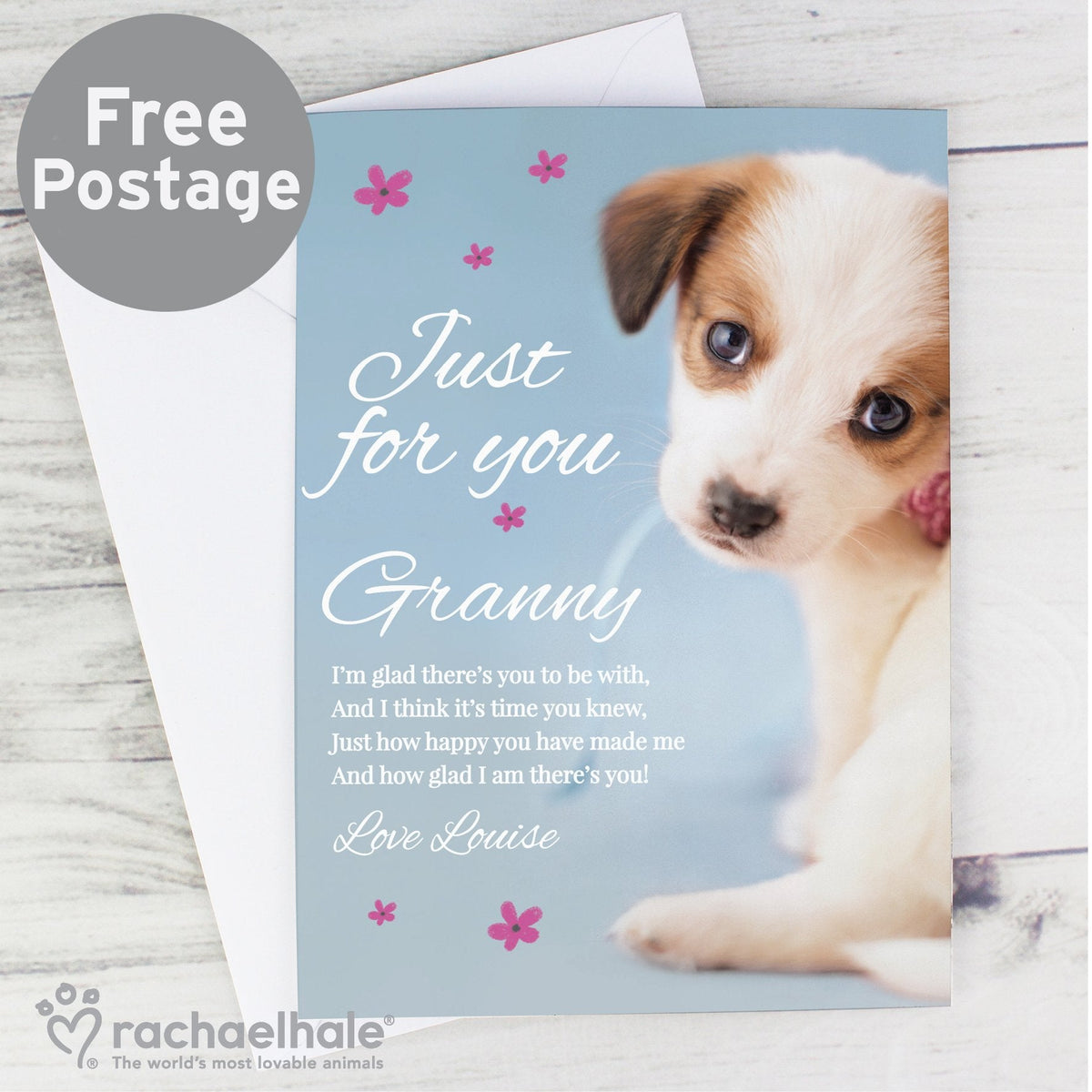 Personalised Rachael Hale 'Just For You' Puppy Card