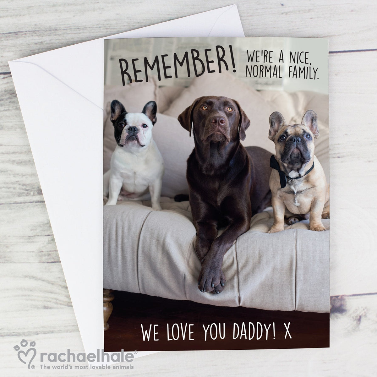 Personalised Rachael Hale 'Nice, Normal Family' Card
