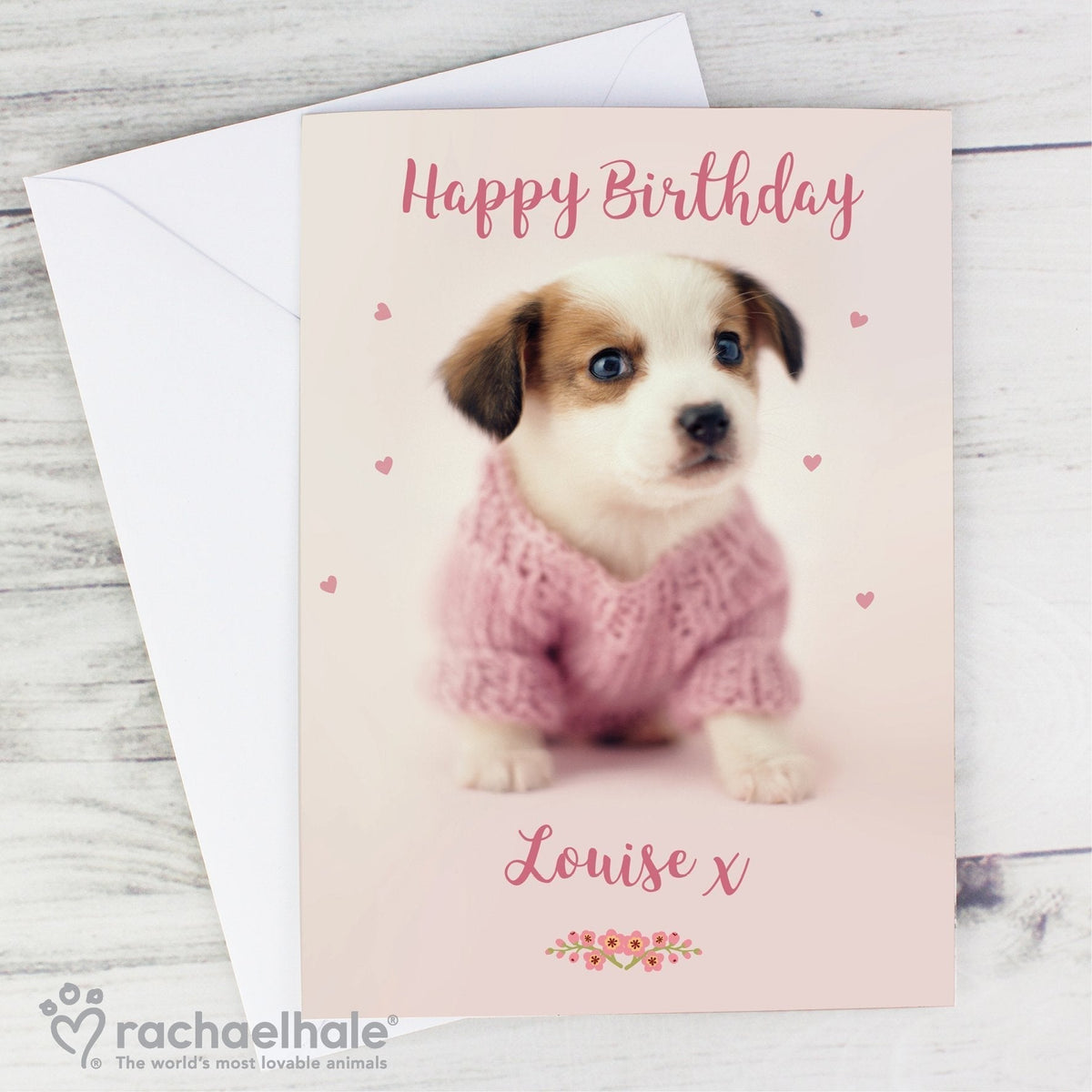 Personalised Rachael Hale Pink Puppy Card