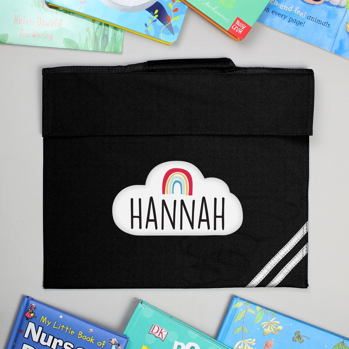 Personalised Rainbow Black Book Bag