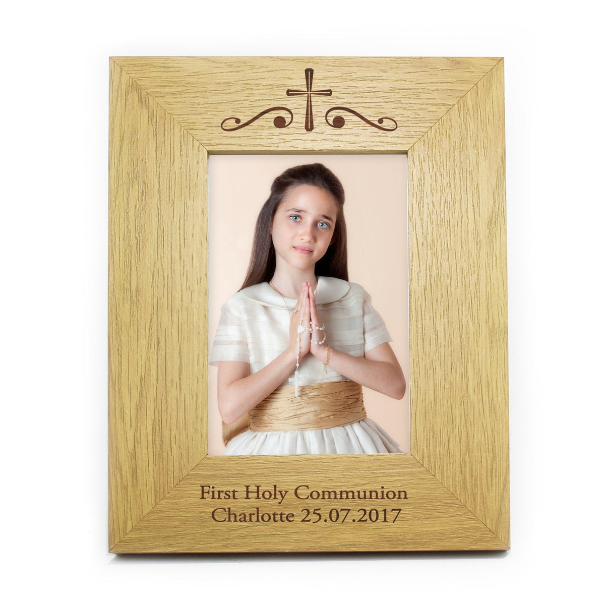 Personalised Religious Swirl 5x7 Inch Wooden Photo Frame