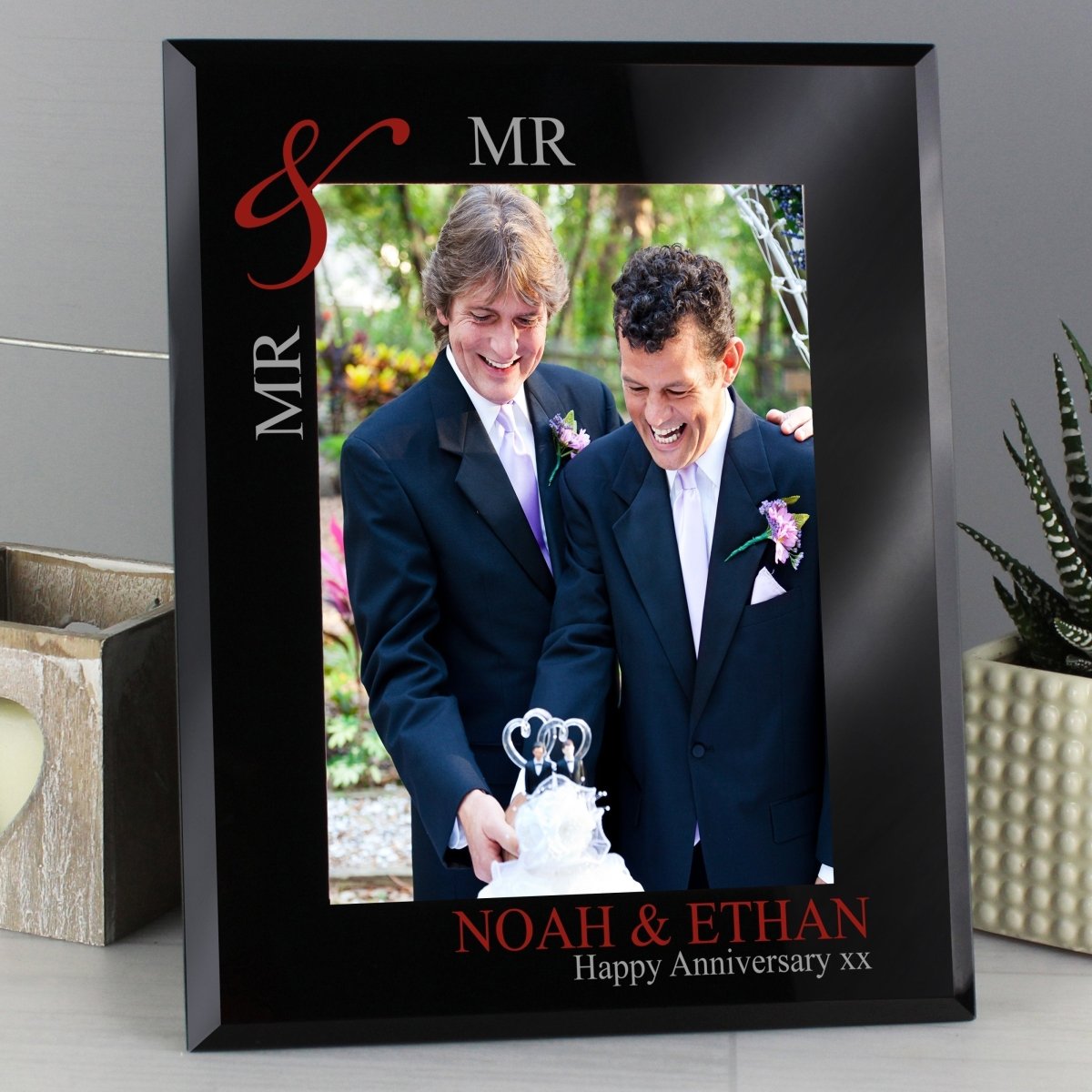 Personalised Ruby Couples 5x7 Inch Black Glass Photo Frame