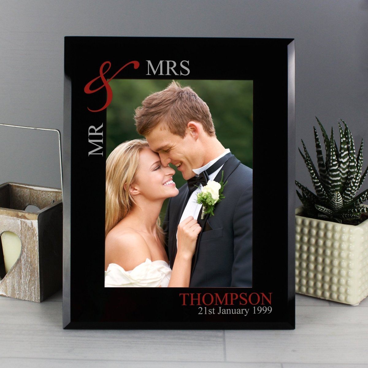Personalised Ruby Couples 5x7 Inch Black Glass Photo Frame