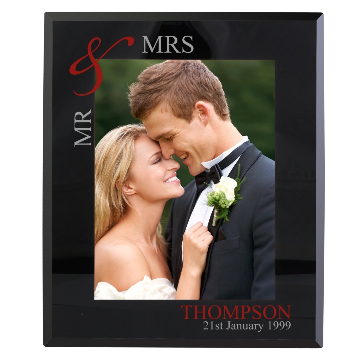 Personalised Ruby Couples 5x7 Inch Black Glass Photo Frame