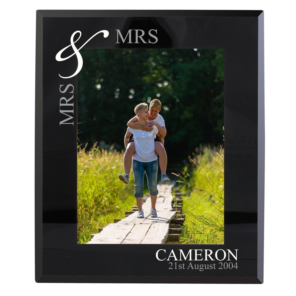 Personalised Silver Couples 5x7 Inch Black Glass Photo Frame