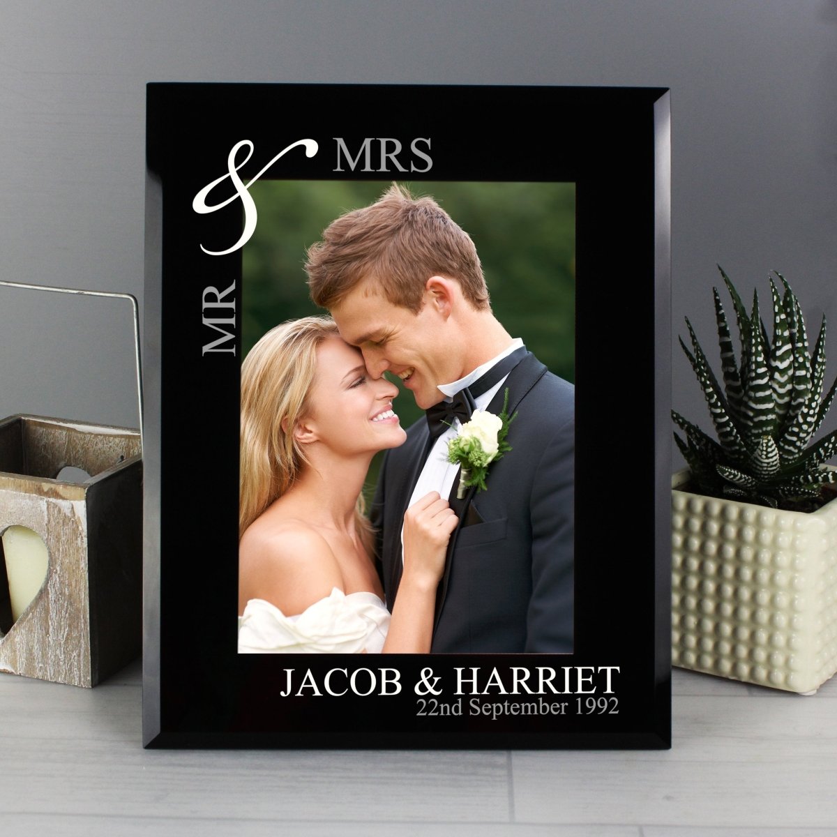 Personalised Silver Couples 5x7 Inch Black Glass Photo Frame