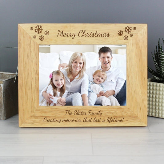 Personalised Snowflake 5x7 Inch Landscape Wooden Photo Frame