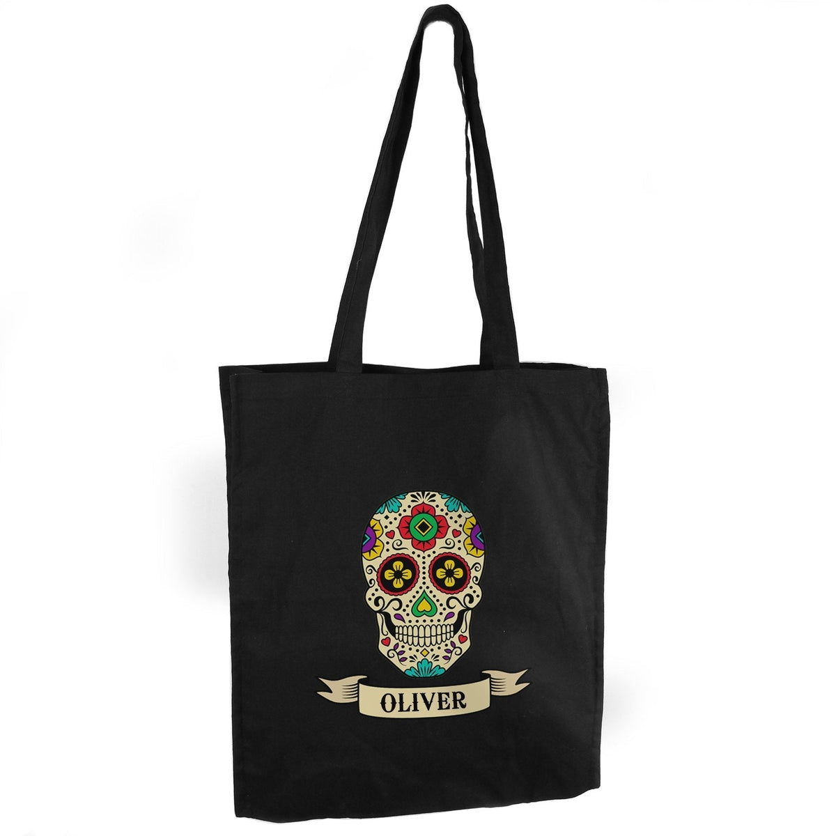 Personalised Sugar Skull Black Cotton Bag