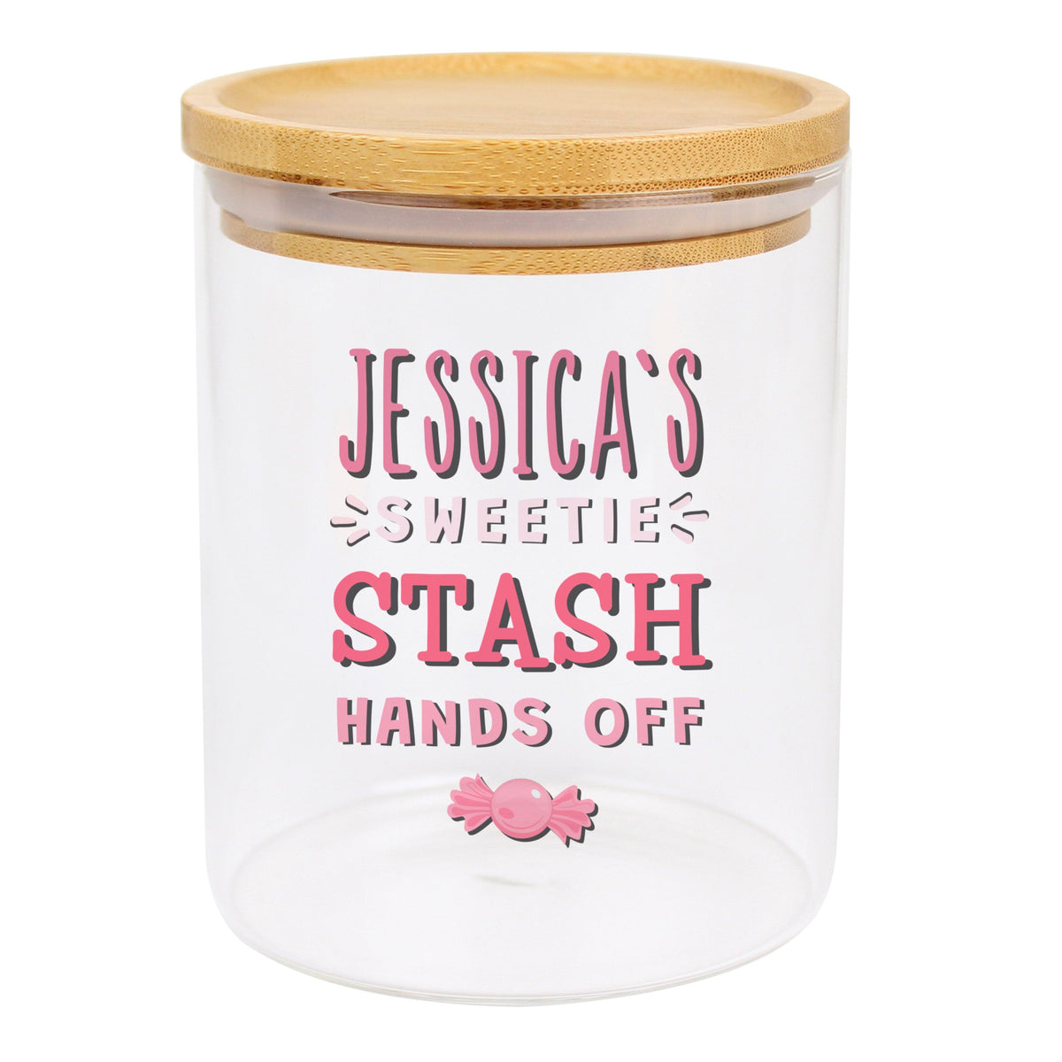 Personalised Sweetie Stash Glass Jar With Bamboo Lid
