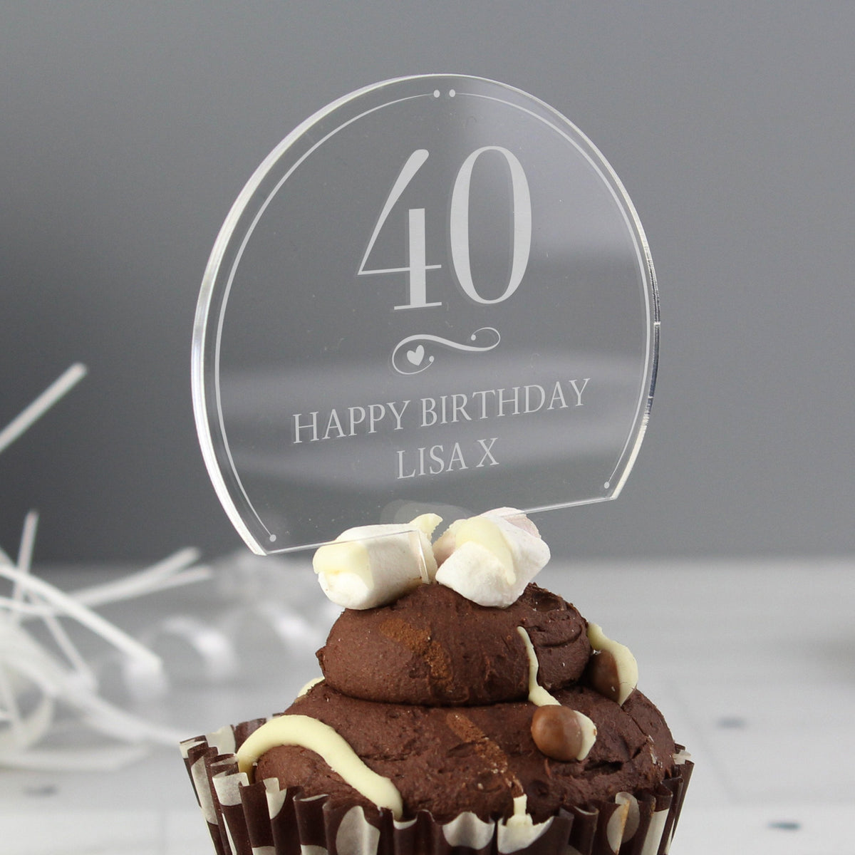 Personalised Swirls & Hearts Age Acrylic Cake Topper