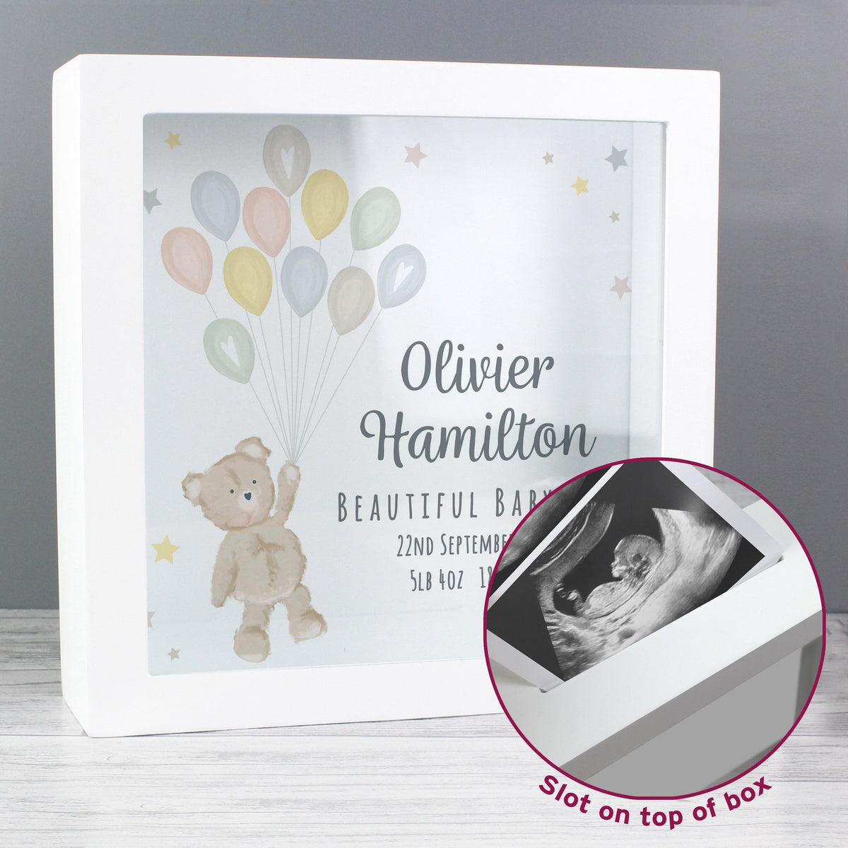 Personalised Teddy & Balloons Money Funds Savings Box