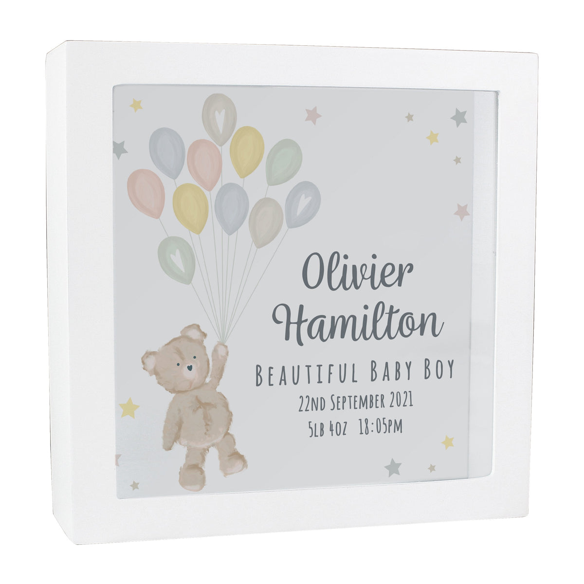 Personalised Teddy & Balloons Money Funds Savings Box