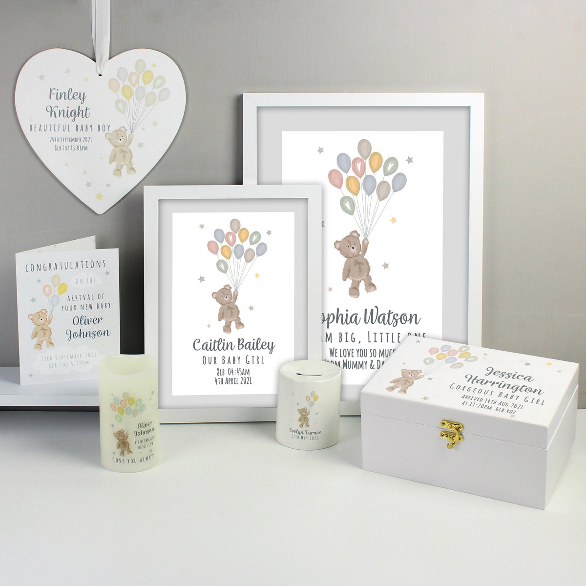 Personalised Teddy & Balloons Money Funds Savings Box