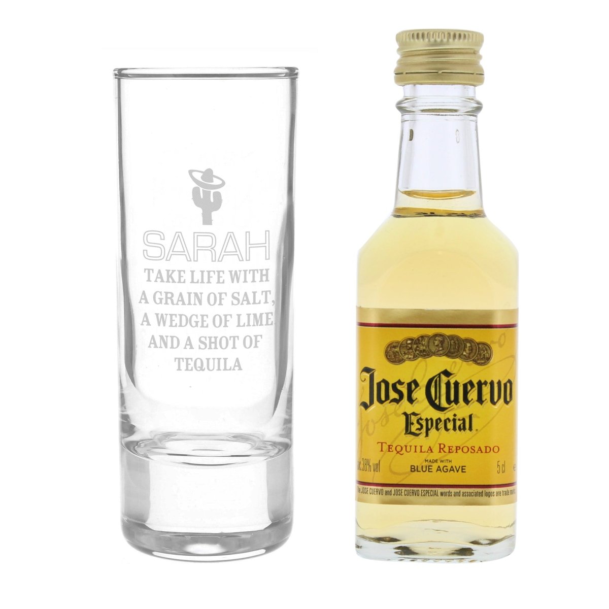 Personalised Tequila Shot Glass And Miniature Tequila