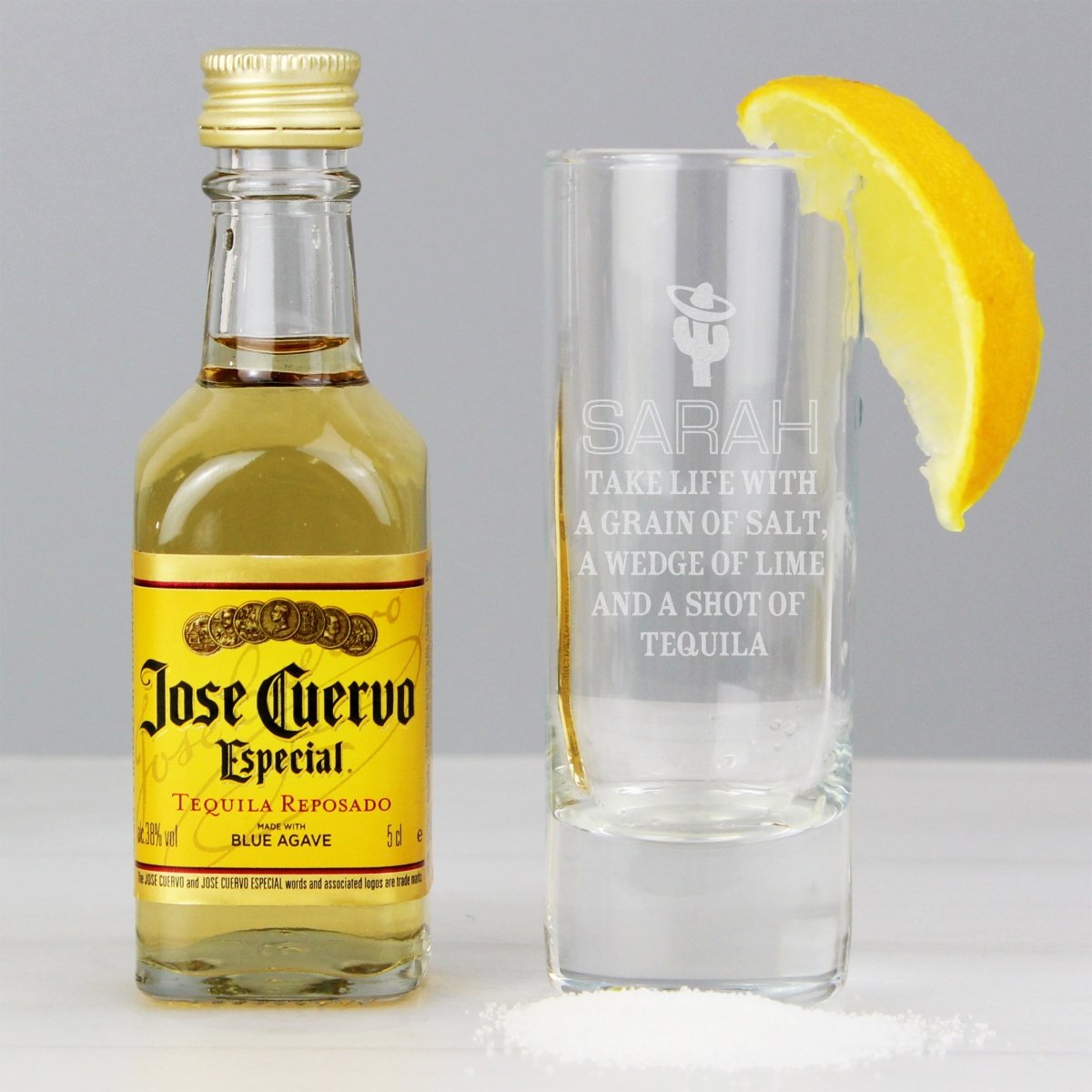 Personalised Tequila Shot Glass And Miniature Tequila