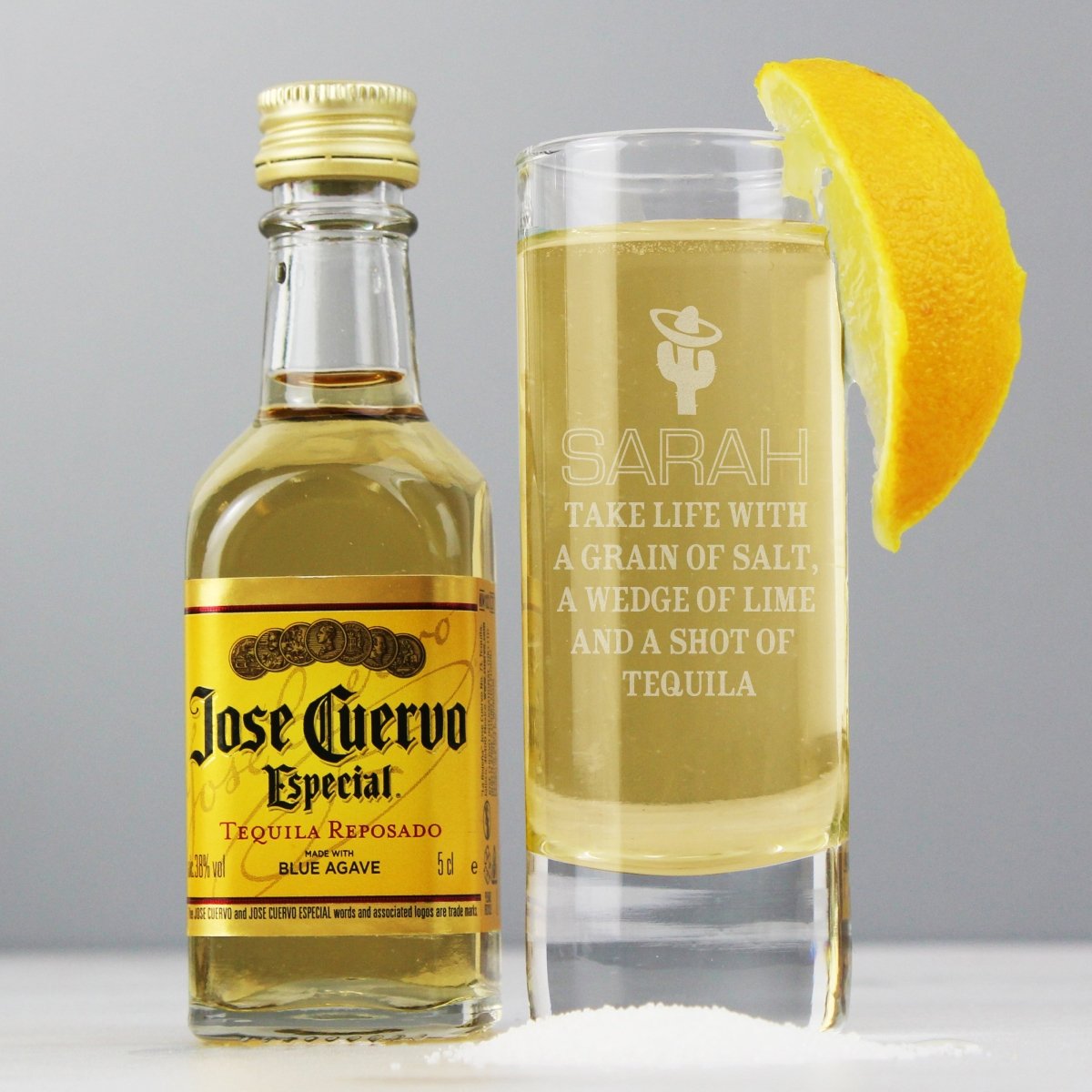 Personalised Tequila Shot Glass And Miniature Tequila