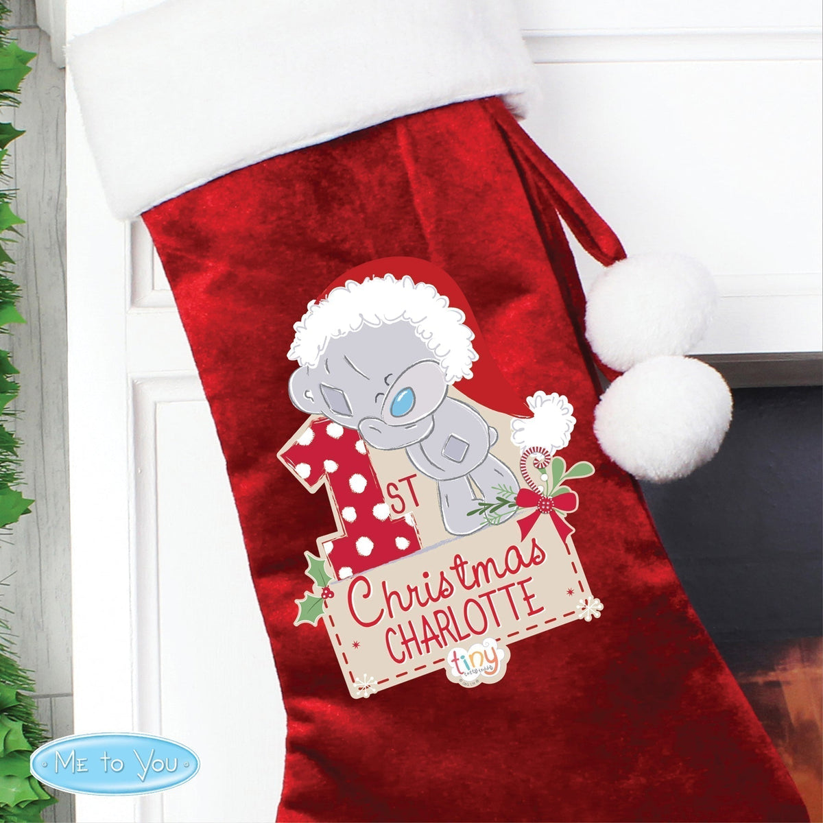 Personalised Tiny Tatty Teddy My 1st Christmas Luxury Red Stocking
