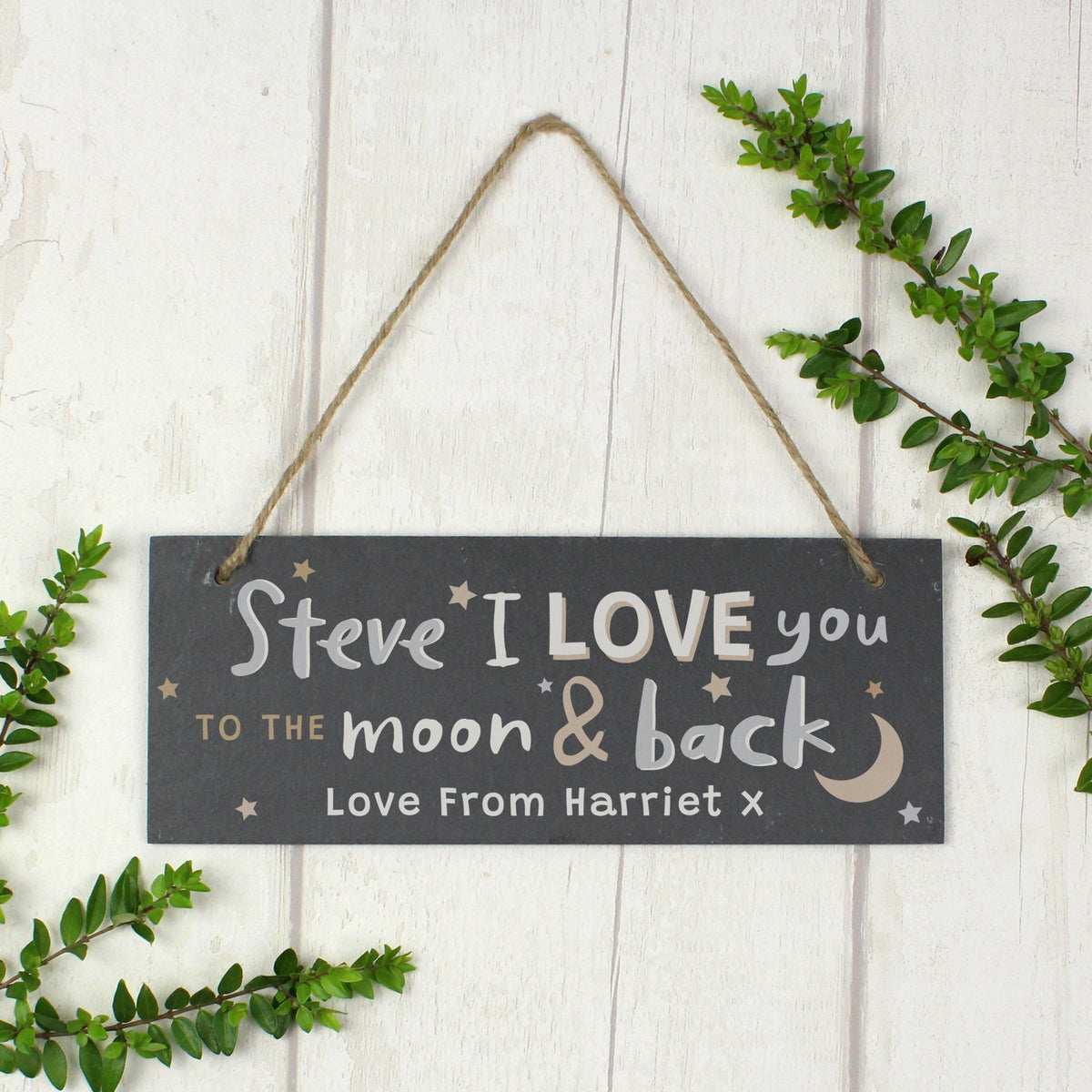 Personalised To The Moon And Back Hanging Slate Plaque
