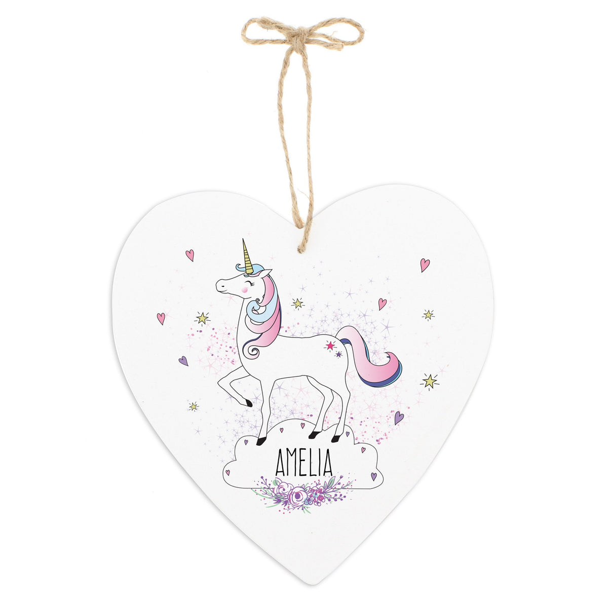 Personalised Unicorn Large Wooden Heart Decoration