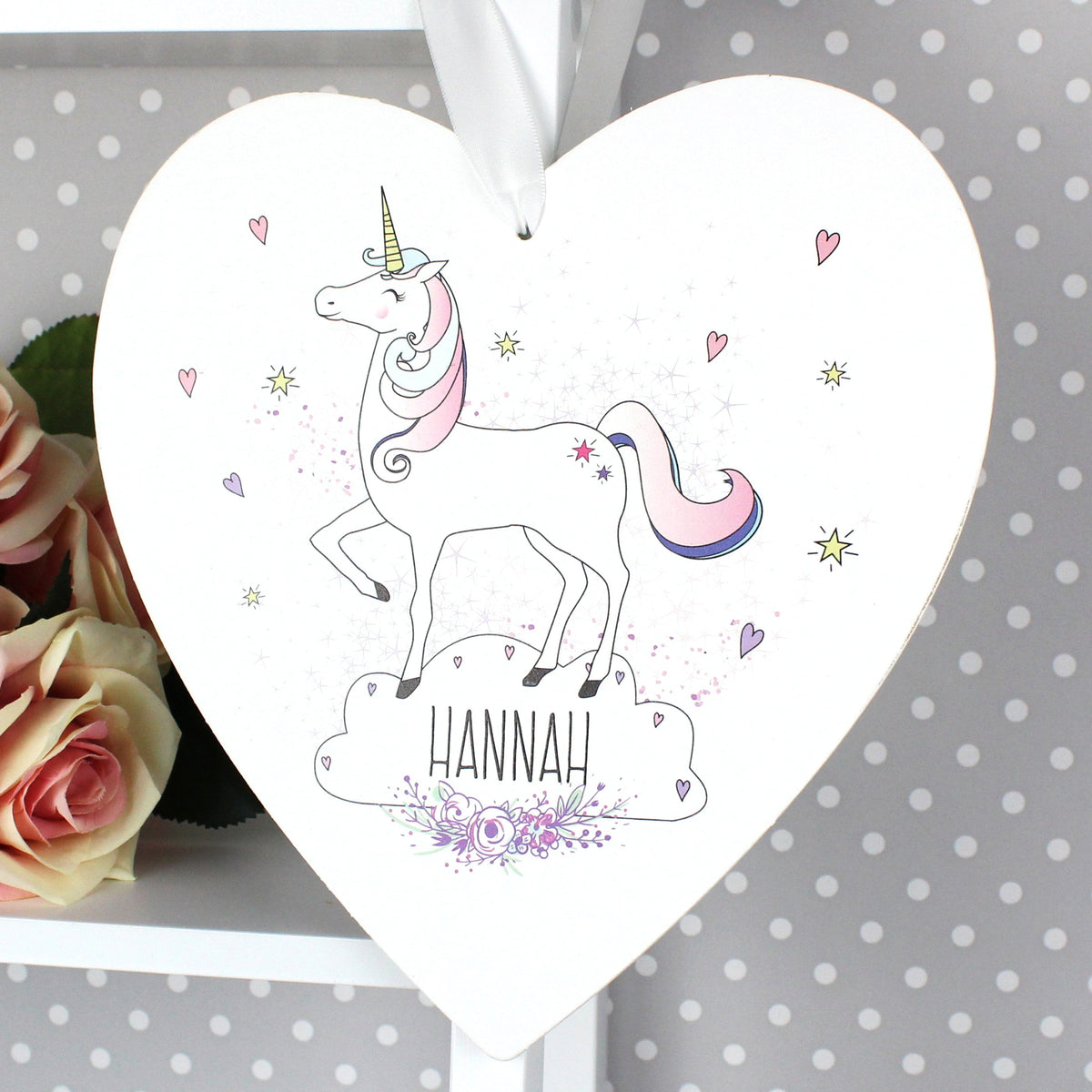Personalised Unicorn Large Wooden Heart Decoration
