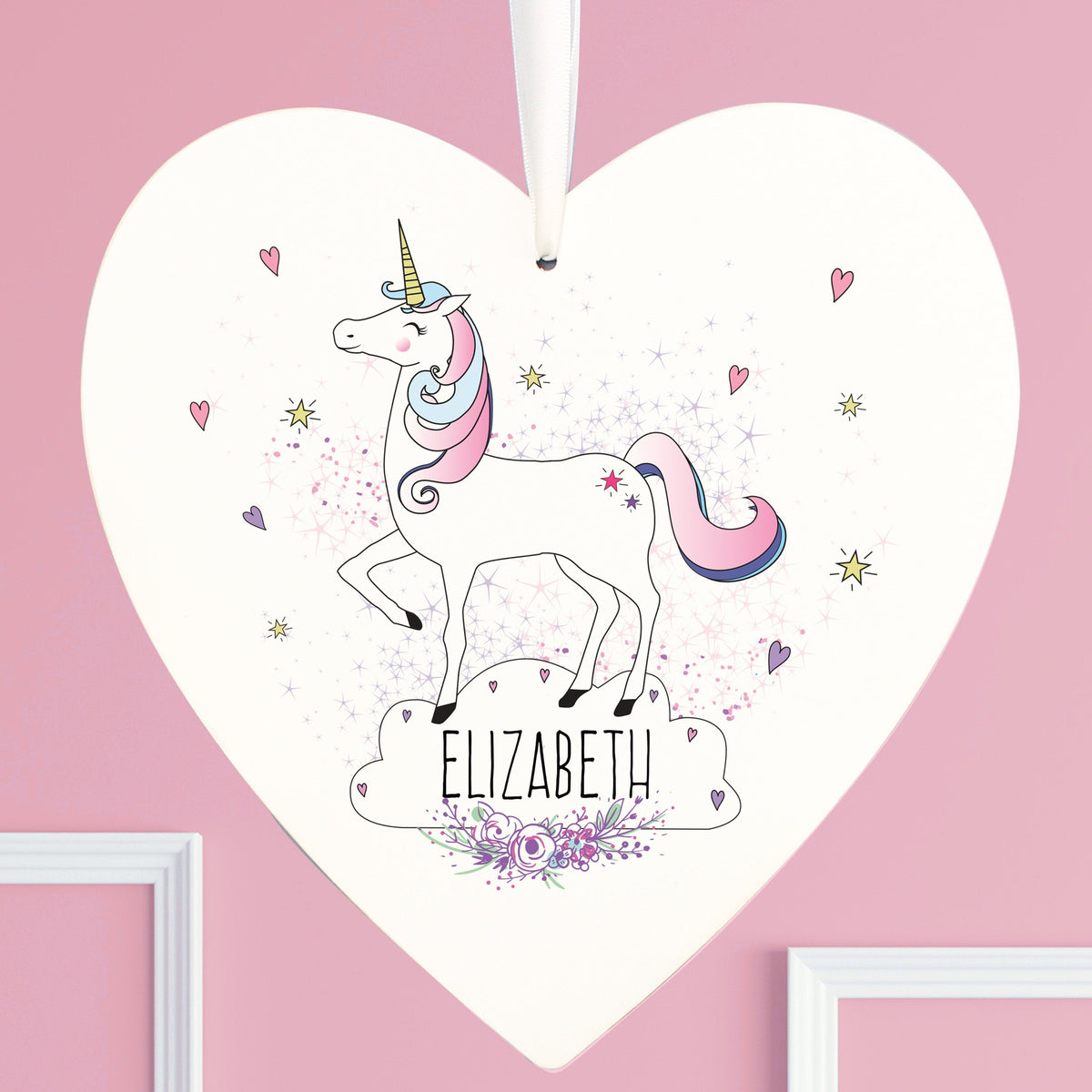 Personalised Unicorn Large Wooden Heart Decoration