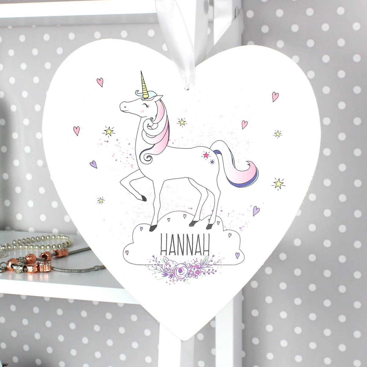 Personalised Unicorn Large Wooden Heart Decoration