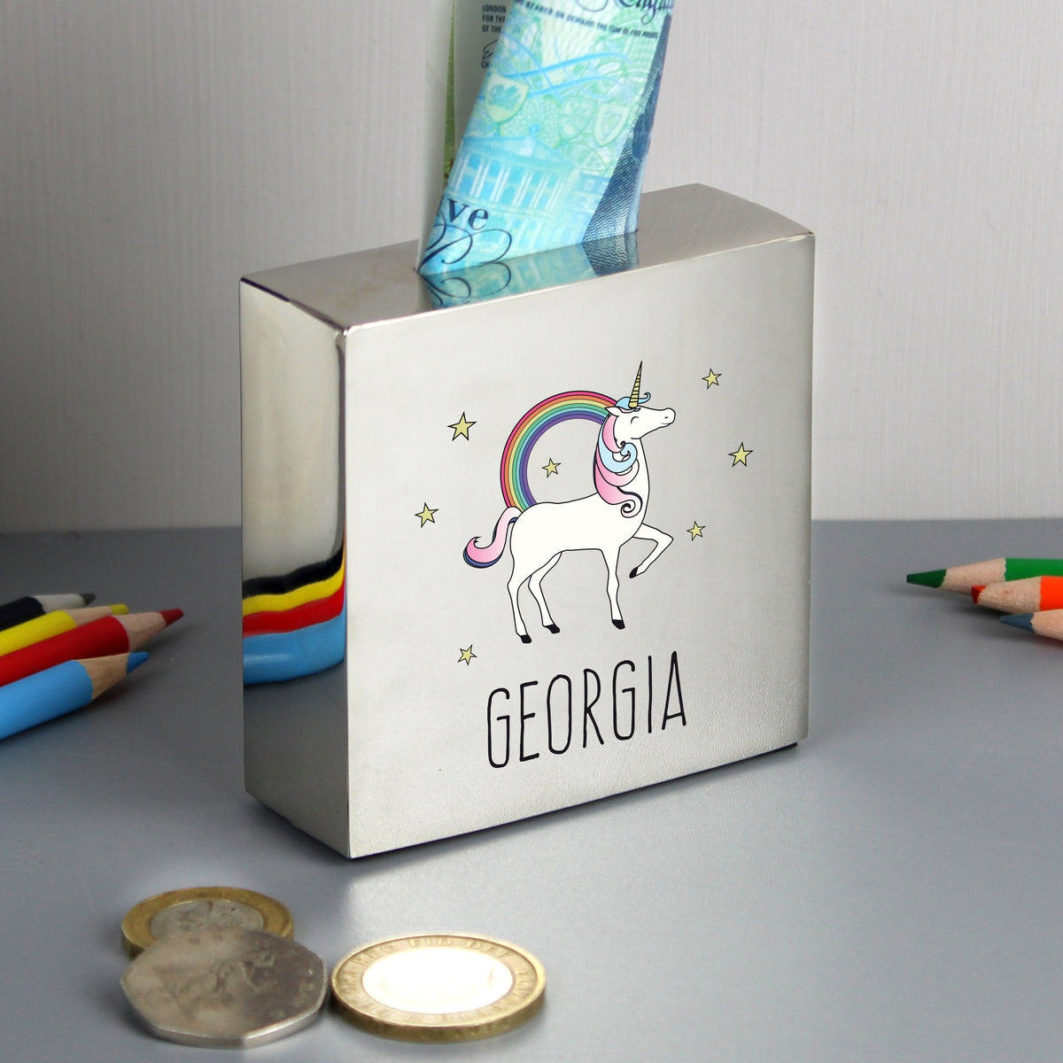 Personalised Unicorn Square Money Box